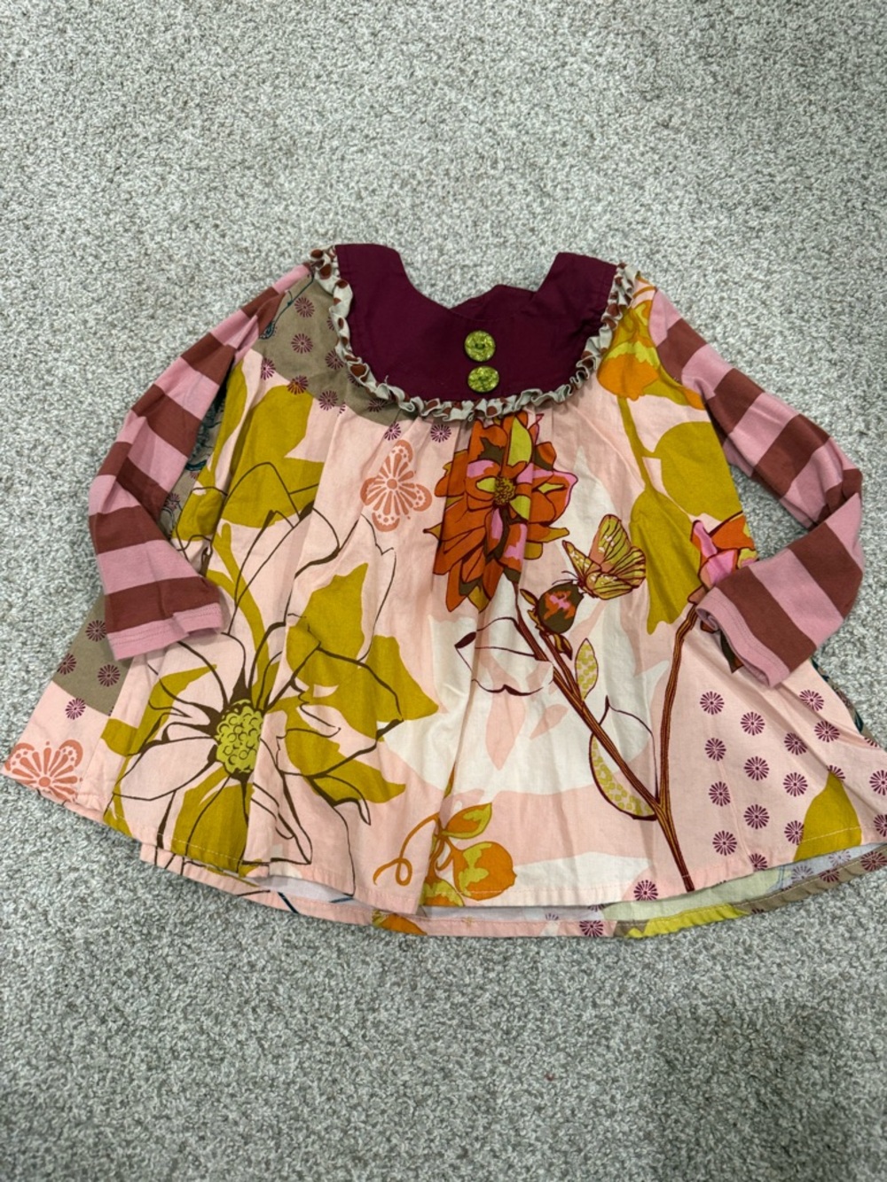 Persnickety Pink Floral & Maroon Panel Long Sleeve Tunic